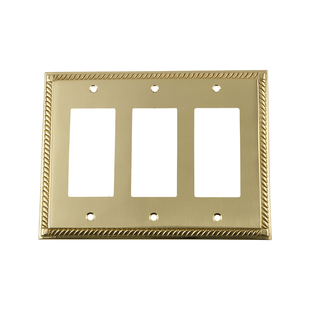 Nostalgic Warehouse ROPSWPLTR3 Rope Switch Plate with Triple Rocker in Polished Brass