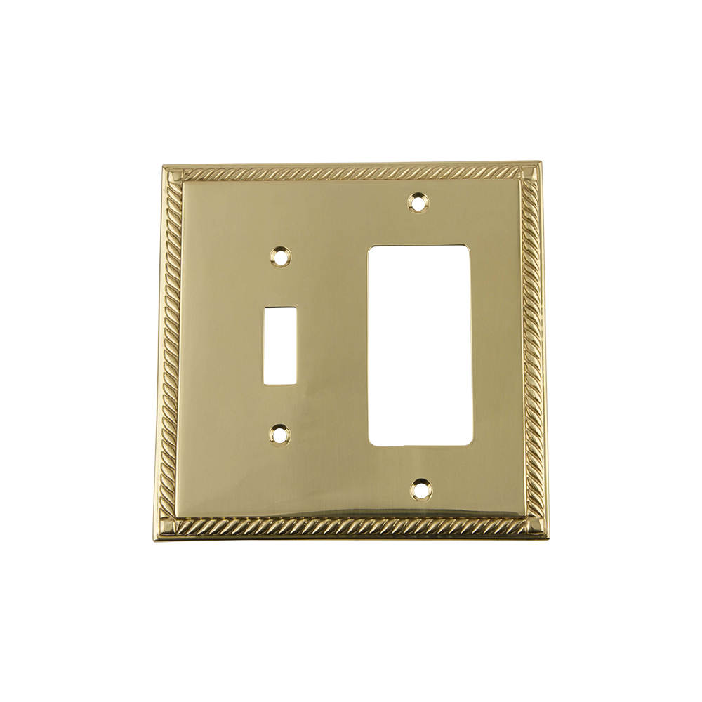 Nostalgic Warehouse ROPSWPLTTR Rope Switch Plate with Toggle and Rocker in Polished Brass