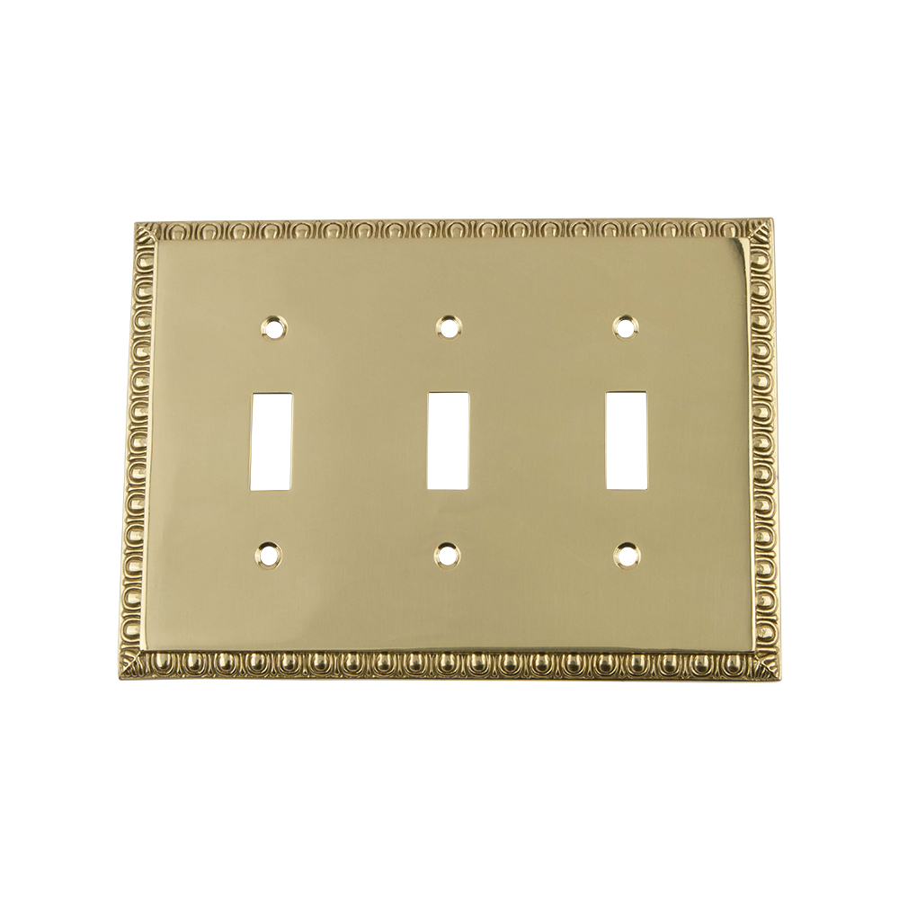 Nostalgic Warehouse EADSWPLTT3 Egg & Dart Switch Plate with Triple Toggle in Polished Brass