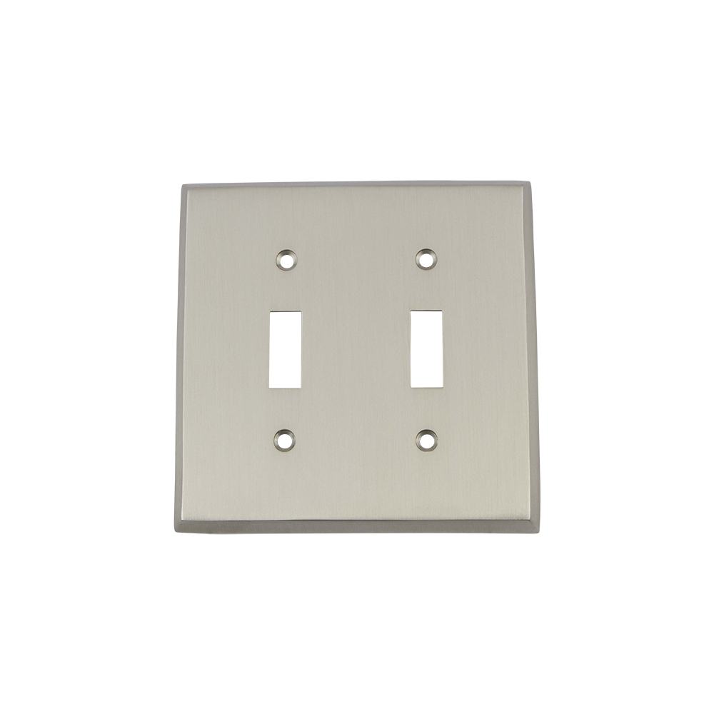 Nostalgic Warehouse NYKSWPLTT2 New York Switch Plate with Double Toggle in Satin Nickel