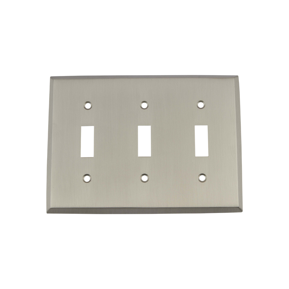 Nostalgic Warehouse NYKSWPLTT3 New York Switch Plate with Triple Toggle in Satin Nickel
