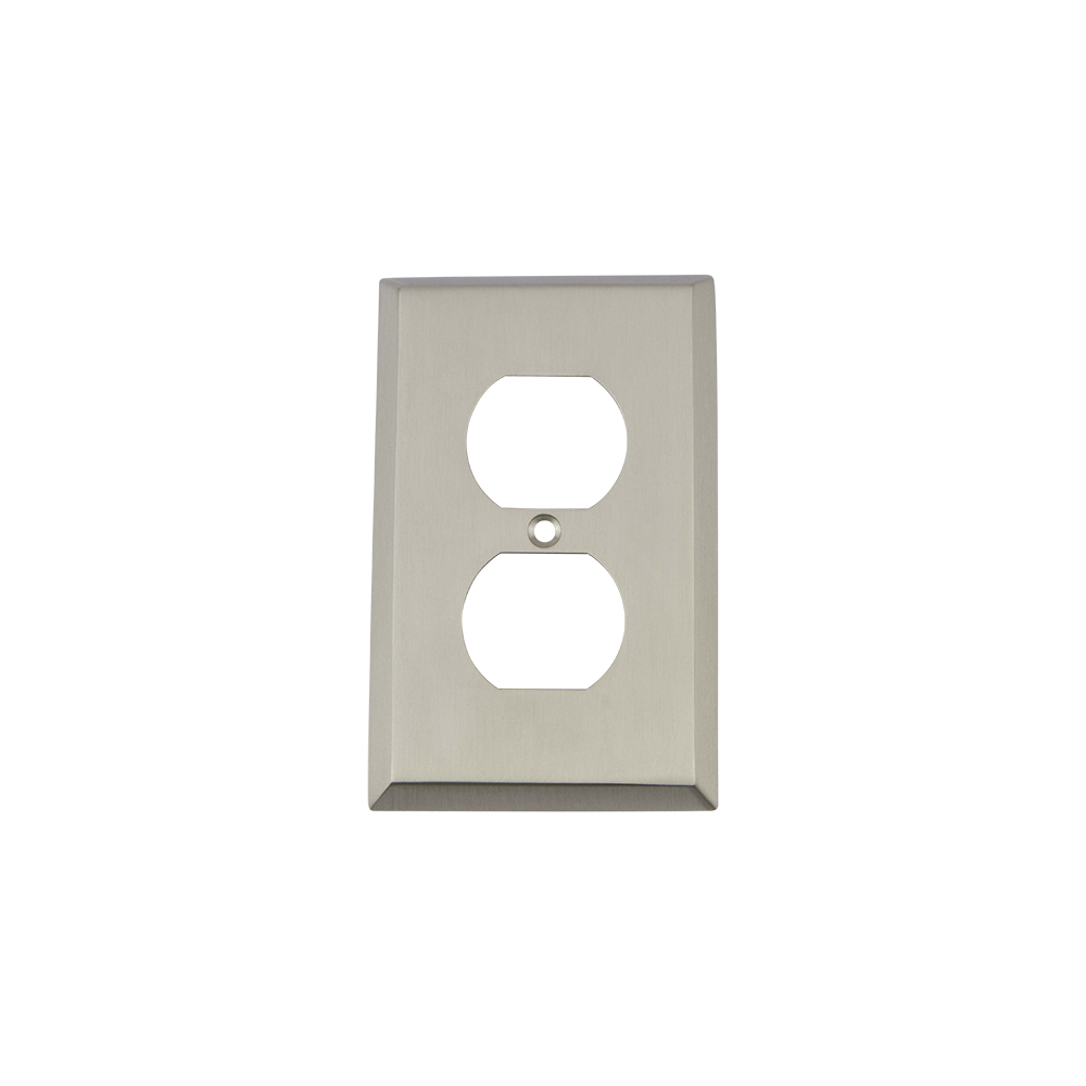 Nostalgic Warehouse NYKSWPLTD New York Switch Plate with Outlet in Satin Nickel