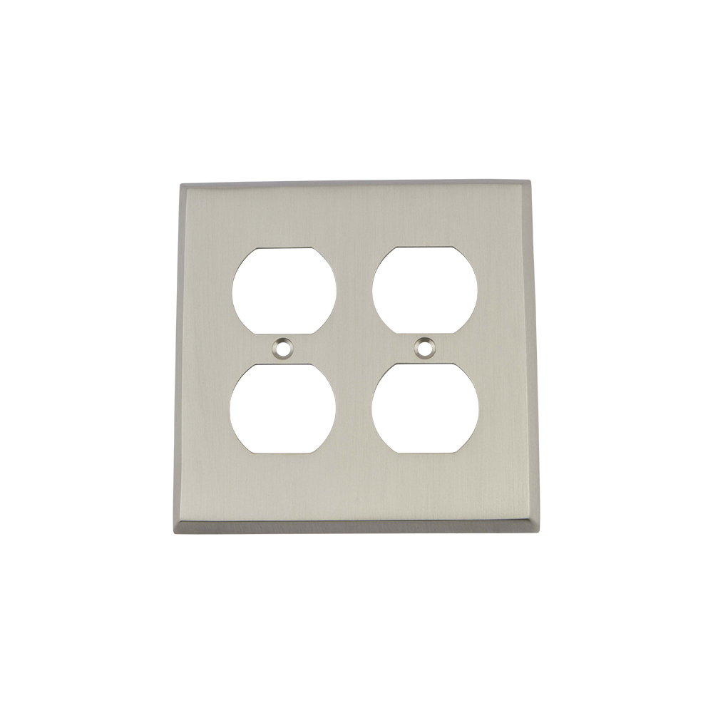 Nostalgic Warehouse NYKSWPLTD2 New York Switch Plate with Double Outlet in Satin Nickel