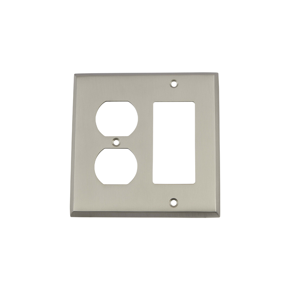 Nostalgic Warehouse NYKSWPLTRD New York Switch Plate with Rocker and Outlet in Satin Nickel