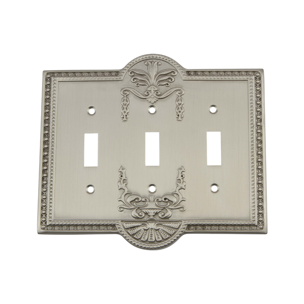 Nostalgic Warehouse MEASWPLTT3 Meadows Switch Plate with Triple Toggle in Satin Nickel