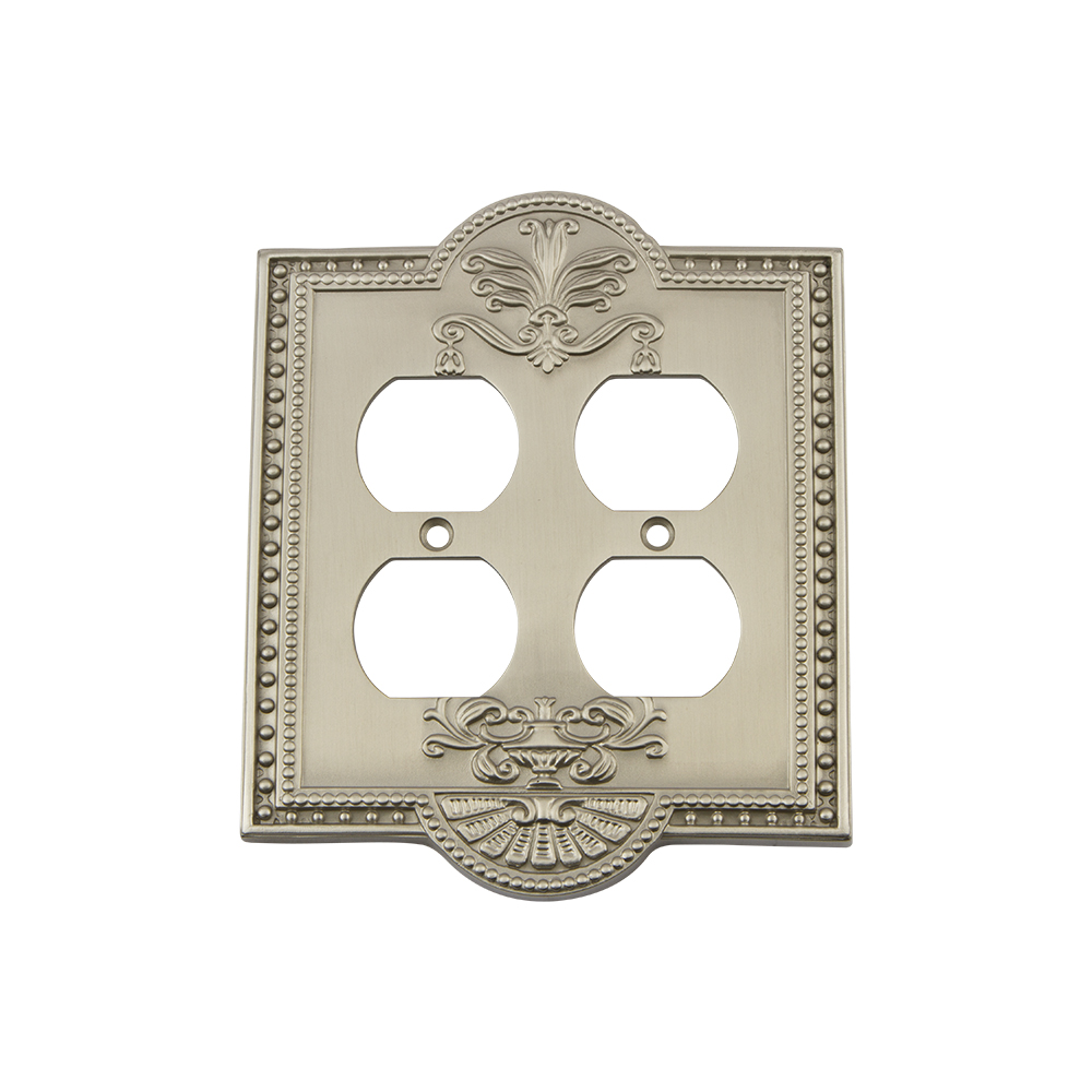 Nostalgic Warehouse MEASWPLTD2 Meadows Switch Plate with Double Outlet in Satin Nickel