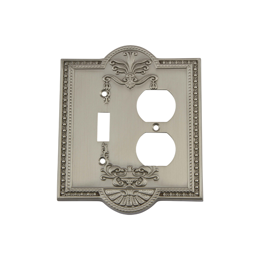 Nostalgic Warehouse MEASWPLTTD Meadows Switch Plate with Toggle and Outlet in Satin Nickel