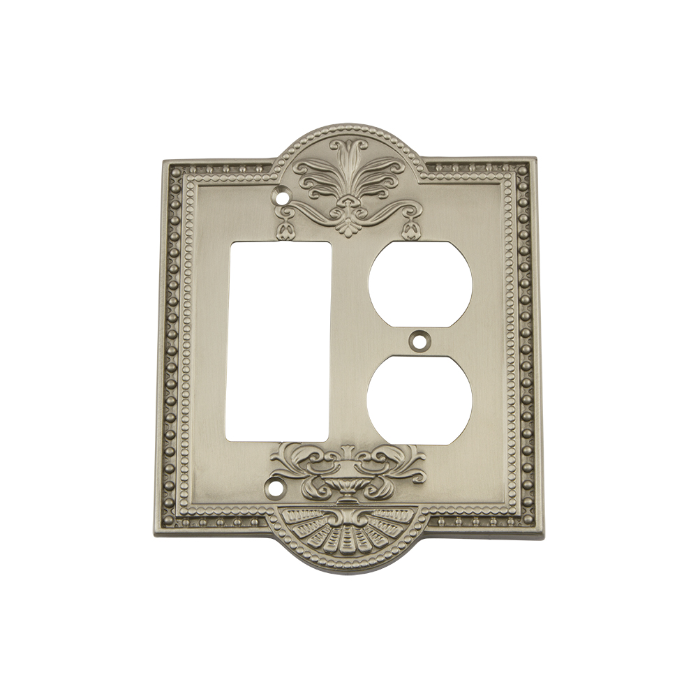Nostalgic Warehouse MEASWPLTRD Meadows Switch Plate with Rocker and Outlet in Satin Nickel