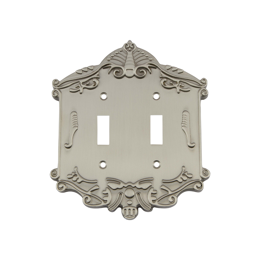 Nostalgic Warehouse VICSWPLTT2 Victorian Switch Plate with Double Toggle in Satin Nickel