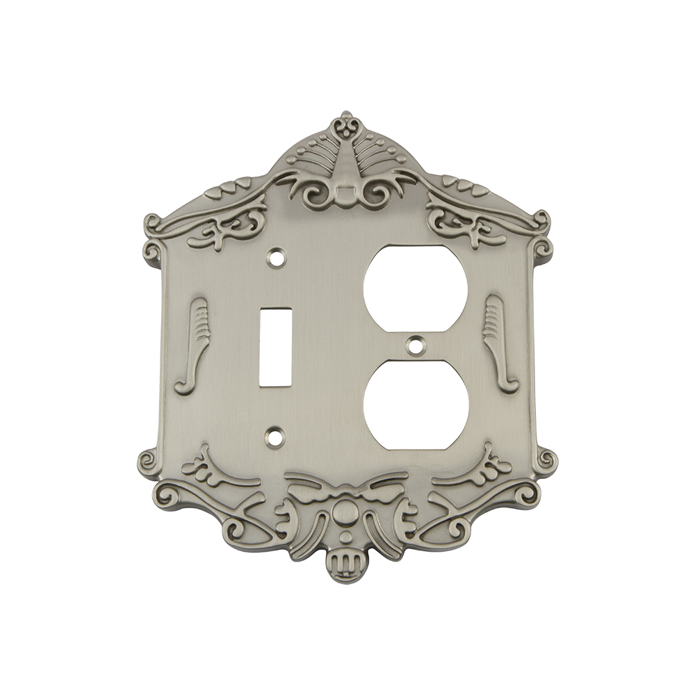 Nostalgic Warehouse VICSWPLTTD Victorian Switch Plate with Toggle and Outlet in Satin Nickel