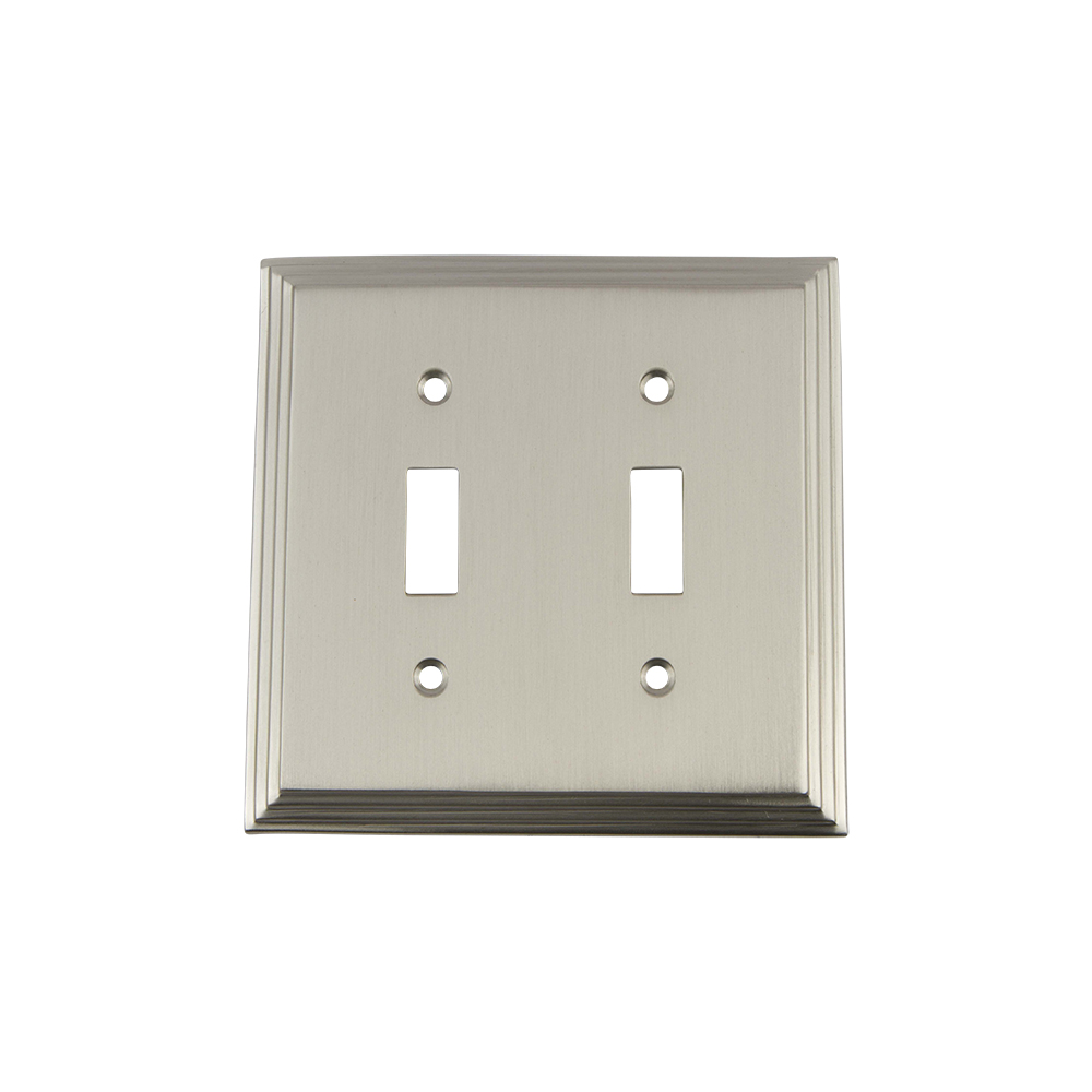 Nostalgic Warehouse DECSWPLTT2 Deco Switch Plate with Double Toggle in Satin Nickel