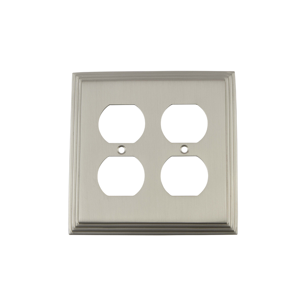 Nostalgic Warehouse DECSWPLTD2 Deco Switch Plate with Double Outlet in Satin Nickel