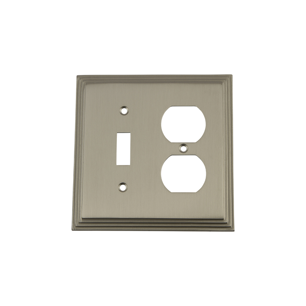 Nostalgic Warehouse DECSWPLTTD Deco Switch Plate with Toggle and Outlet in Satin Nickel