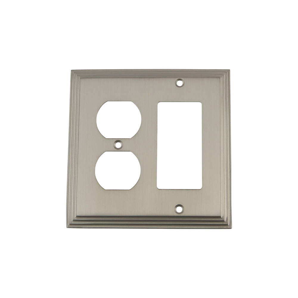 Nostalgic Warehouse DECSWPLTRD Deco Switch Plate with Rocker and Outlet in Satin Nickel