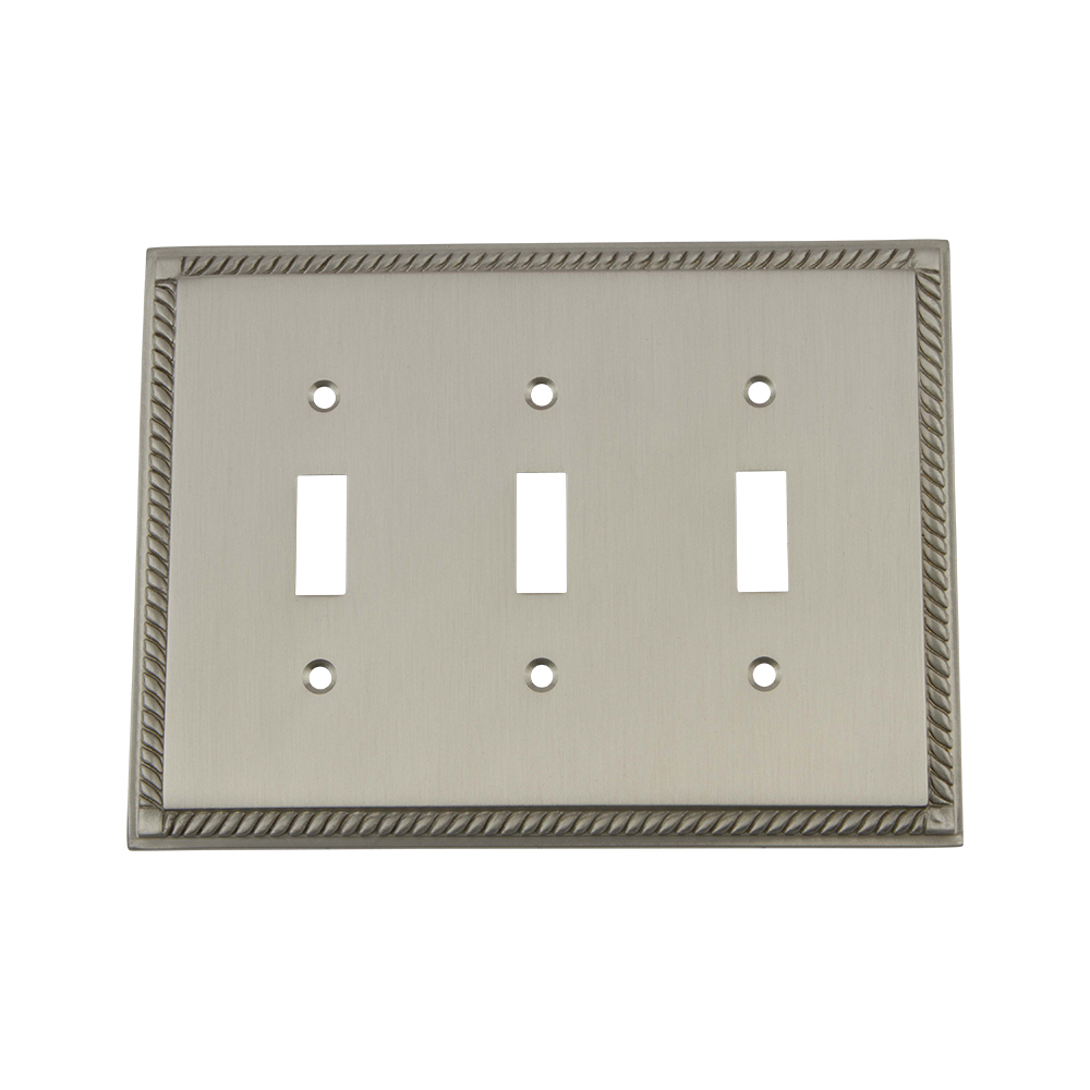 Nostalgic Warehouse ROPSWPLTT3 Rope Switch Plate with Triple Toggle in Satin Nickel