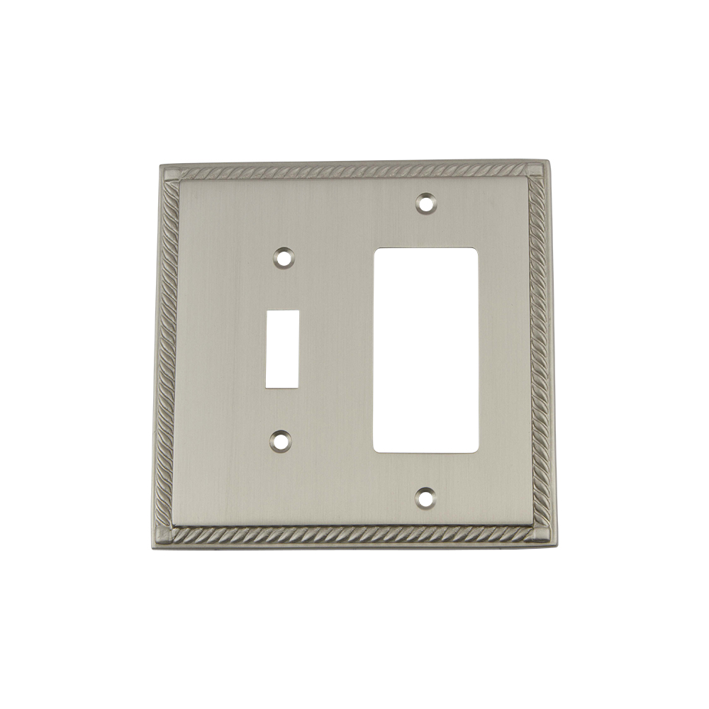 Nostalgic Warehouse ROPSWPLTTR Rope Switch Plate with Toggle and Rocker in Satin Nickel