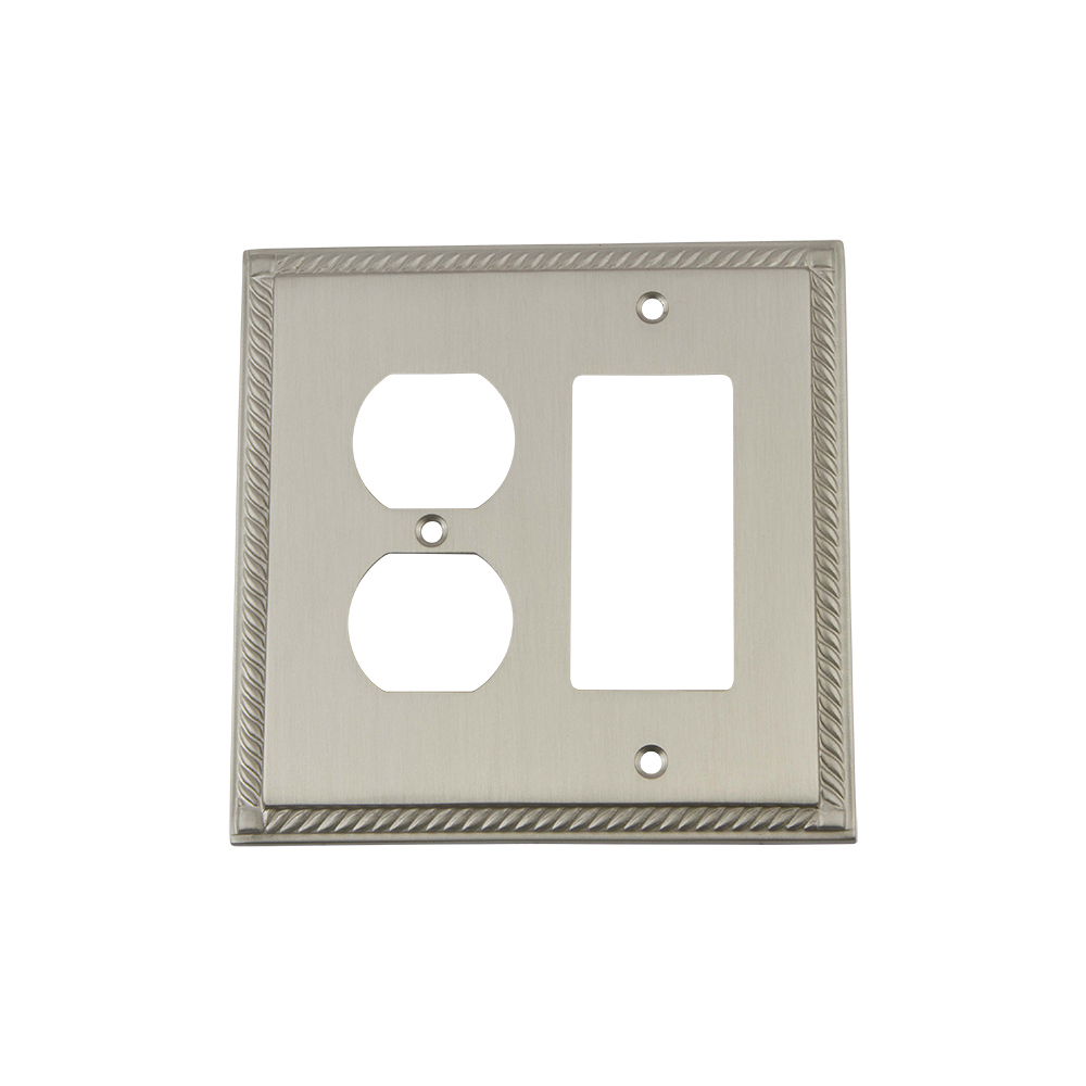 Nostalgic Warehouse ROPSWPLTRD Rope Switch Plate with Rocker and Outlet in Satin Nickel
