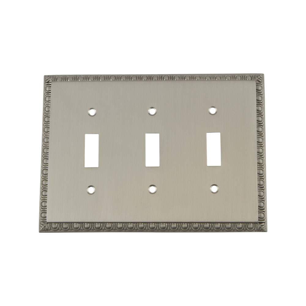 Nostalgic Warehouse EADSWPLTT3 Egg & Dart Switch Plate with Triple Toggle in Satin Nickel