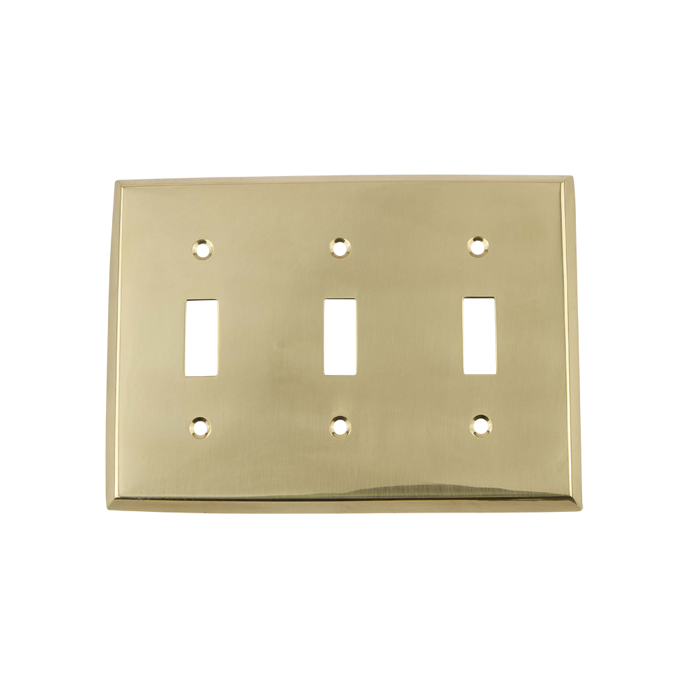 Nostalgic Warehouse NYKSWPLTT3 New York Switch Plate with Triple Toggle in Unlacquered Brass