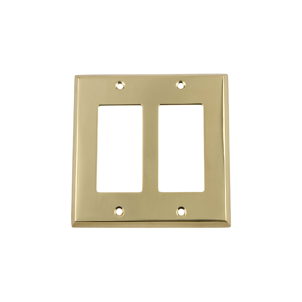 Nostalgic Warehouse NYKSWPLTR2 New York Switch Plate with Double Rocker in Unlacquered Brass