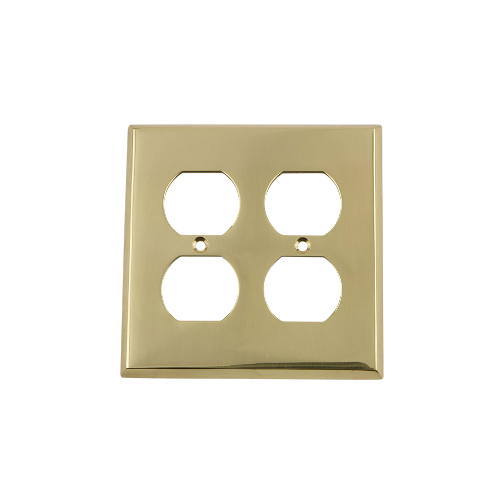 Nostalgic Warehouse NYKSWPLTD2 New York Switch Plate with Double Outlet in Unlacquered Brass