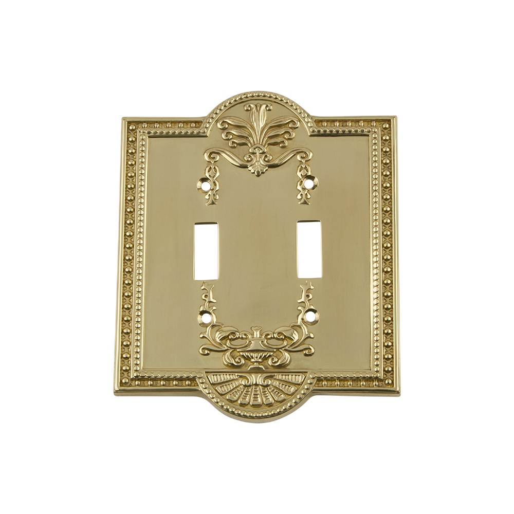 Nostalgic Warehouse MEASWPLTT2 Meadows Switch Plate with Double Toggle in Unlacquered Brass