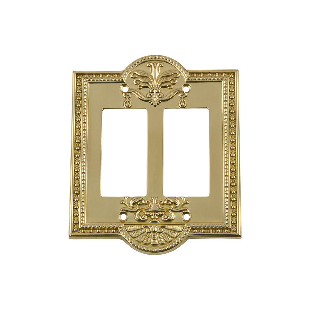 Nostalgic Warehouse MEASWPLTR2 Meadows Switch Plate with Double Rocker in Unlacquered Brass