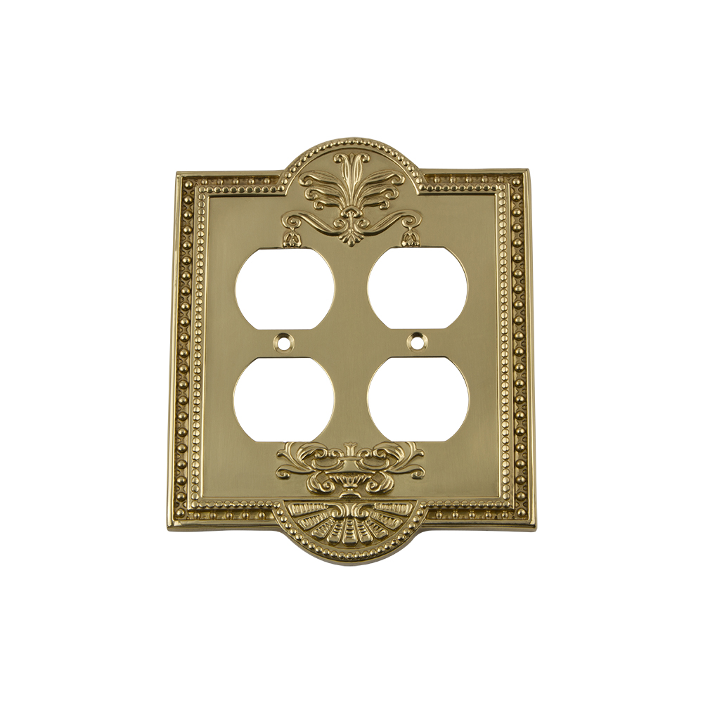 Nostalgic Warehouse MEASWPLTD2 Meadows Switch Plate with Double Outlet in Unlacquered Brass