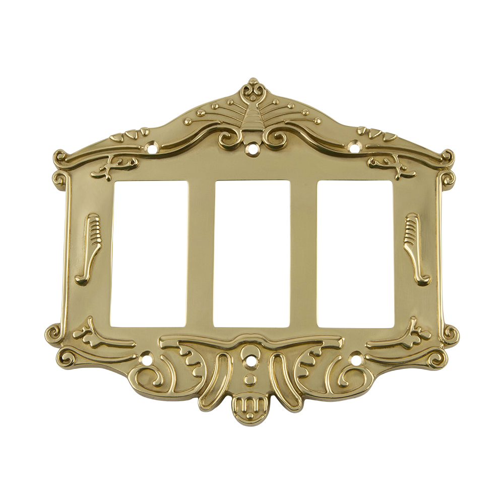 Nostalgic Warehouse VICSWPLTR3 Victorian Switch Plate with Triple Rocker in Unlacquered Brass