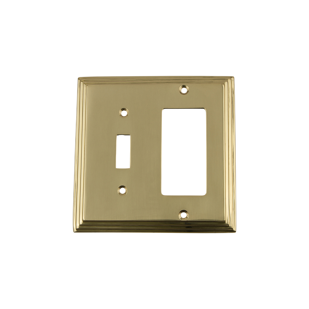 Nostalgic Warehouse DECSWPLTTR Deco Switch Plate with Toggle and Rocker in Unlacquered Brass