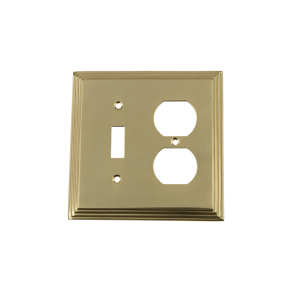 Nostalgic Warehouse DECSWPLTTD Deco Switch Plate with Toggle and Outlet in Unlacquered Brass