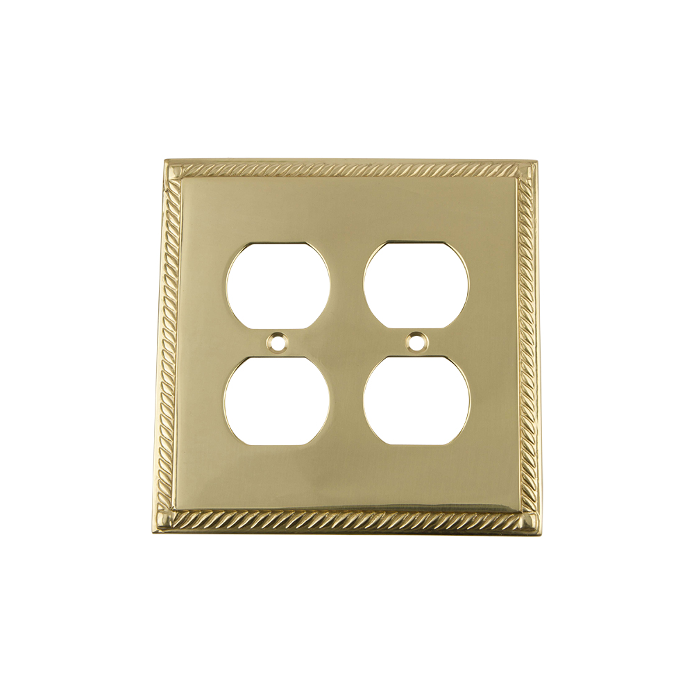 Nostalgic Warehouse ROPSWPLTD2 Rope Switch Plate with Double Outlet in Unlacquered Brass