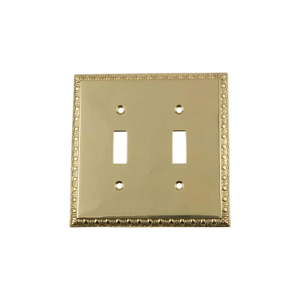 Nostalgic Warehouse EADSWPLTT2 Egg & Dart Switch Plate with Double Toggle in Unlacquered Brass