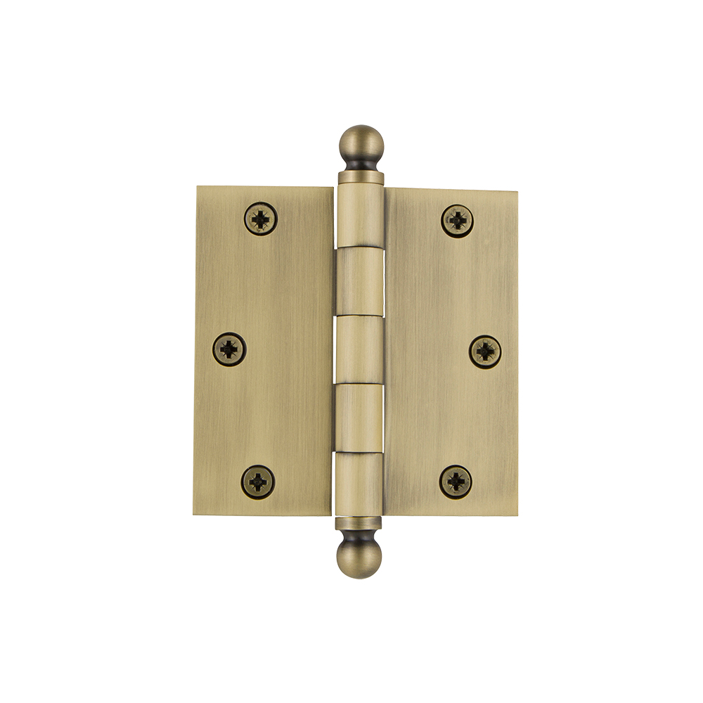 Nostalgic Warehouse BALHNG  3.5" Ball Tip Residential Hinge with Square Corners in Antique Brass