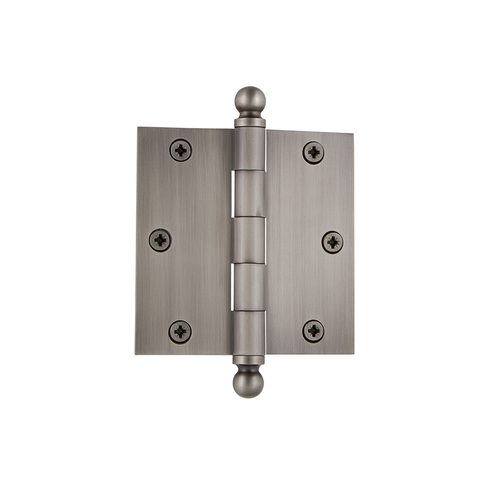 Nostalgic Warehouse BALHNG  3.5" Ball Tip Residential Hinge with Square Corners in Antique Pewter