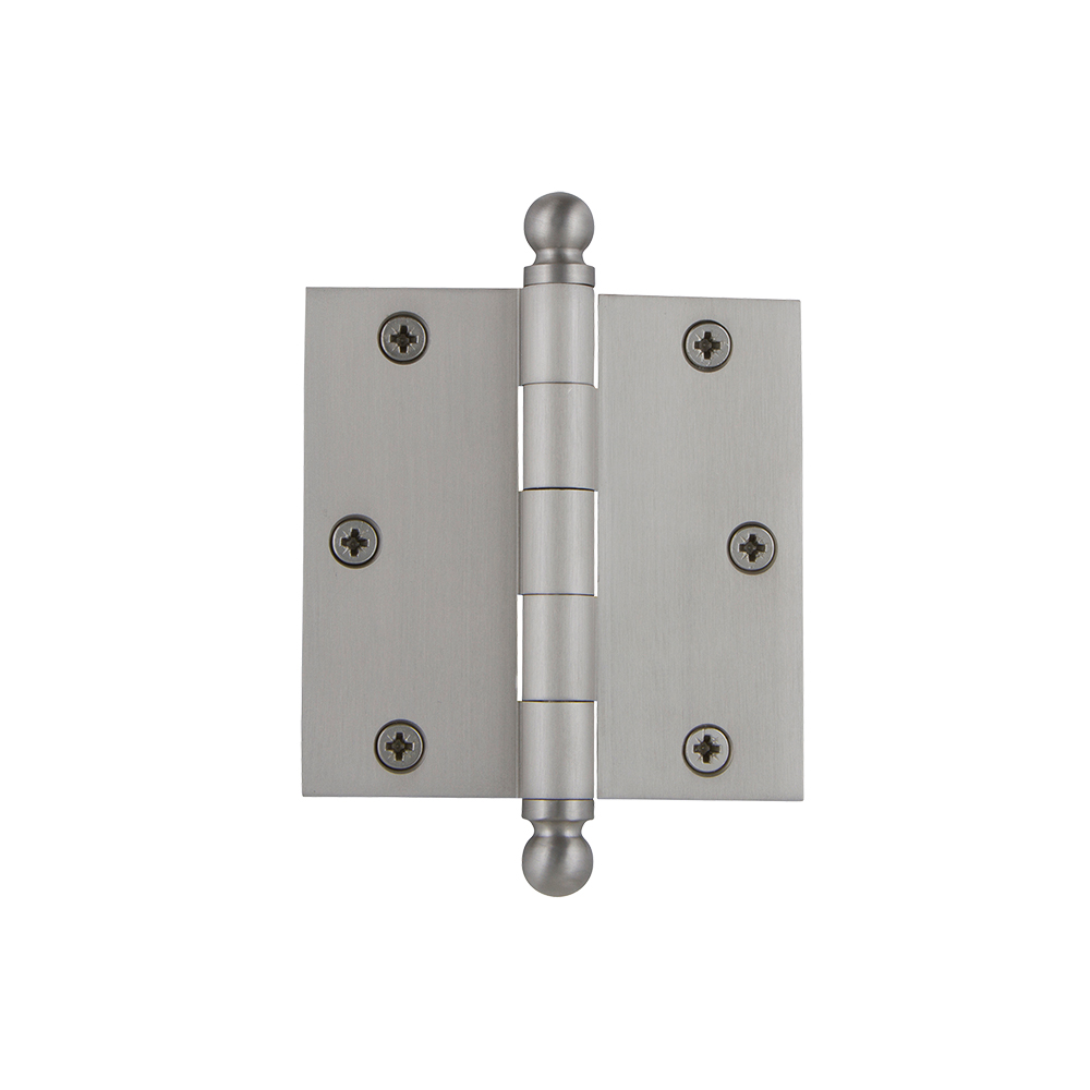 Nostalgic Warehouse BALHNG  3.5" Ball Tip Residential Hinge with Square Corners in Satin Nickel