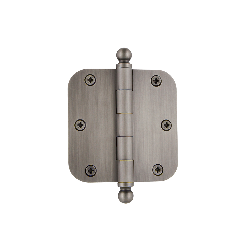 Nostalgic Warehouse BALHNG  3.5" Ball Tip Residential Hinge with 5/8" Radius Corners in Antique Pewter