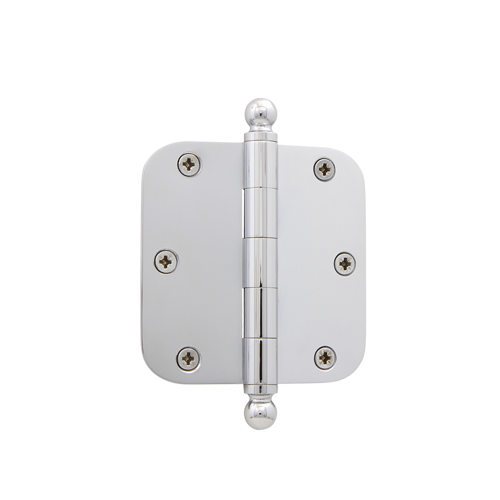 Nostalgic Warehouse BALHNG  3.5" Ball Tip Residential Hinge with 5/8" Radius Corners in Bright Chrome