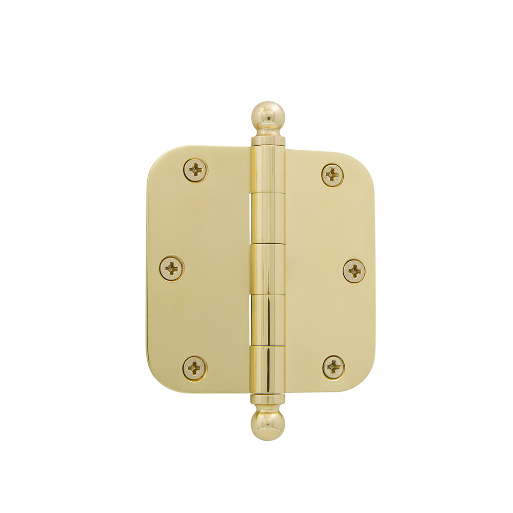 Nostalgic Warehouse BALHNG  3.5" Ball Tip Residential Hinge with 5/8" Radius Corners in Polished Brass