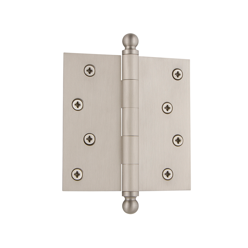 Nostalgic Warehouse BALHNG  4" Ball Tip Residential Hinge with Square Corners in Satin Nickel