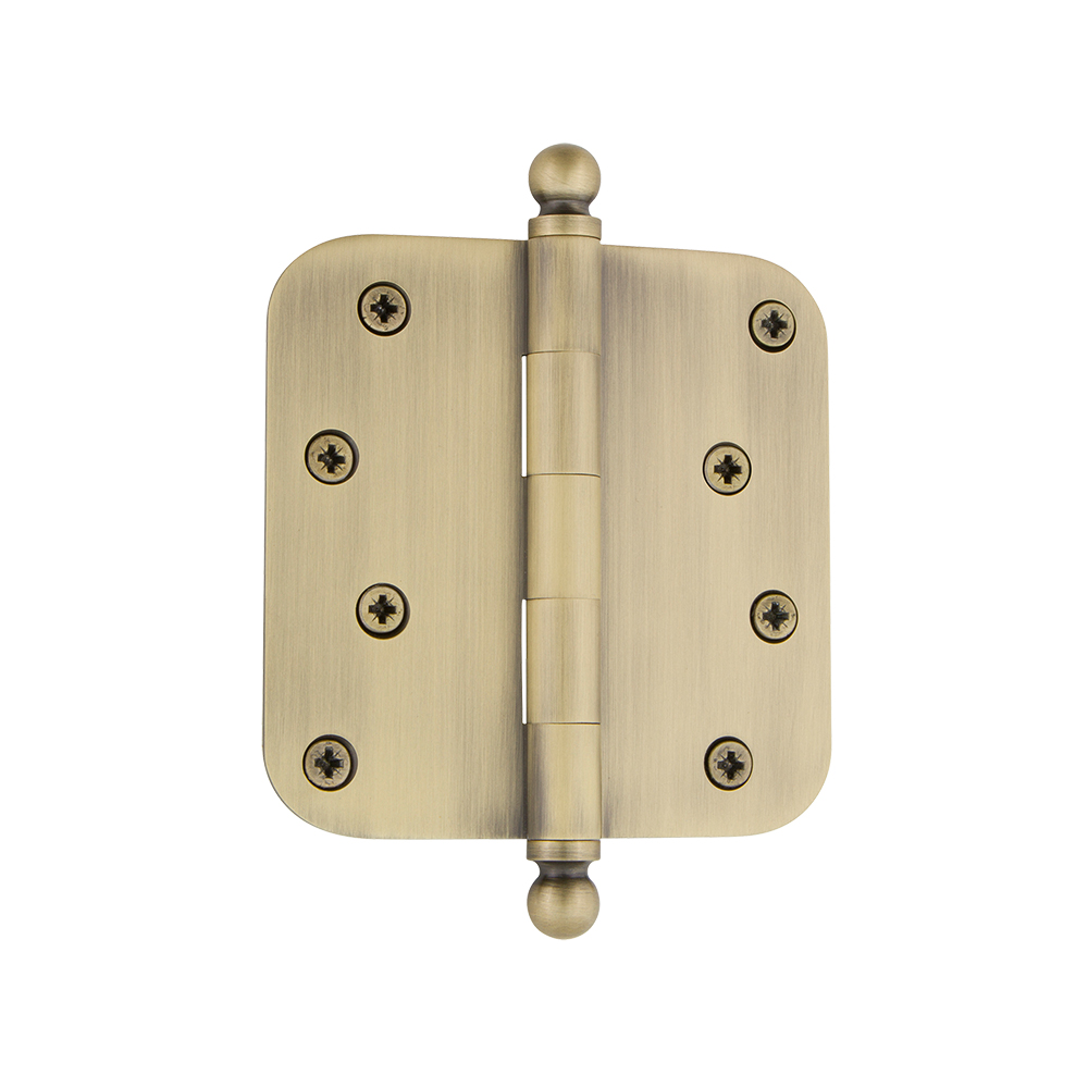 Nostalgic Warehouse BALHNG  4" Ball Tip Residential Hinge with 5/8" Radius Corners in Antique Brass