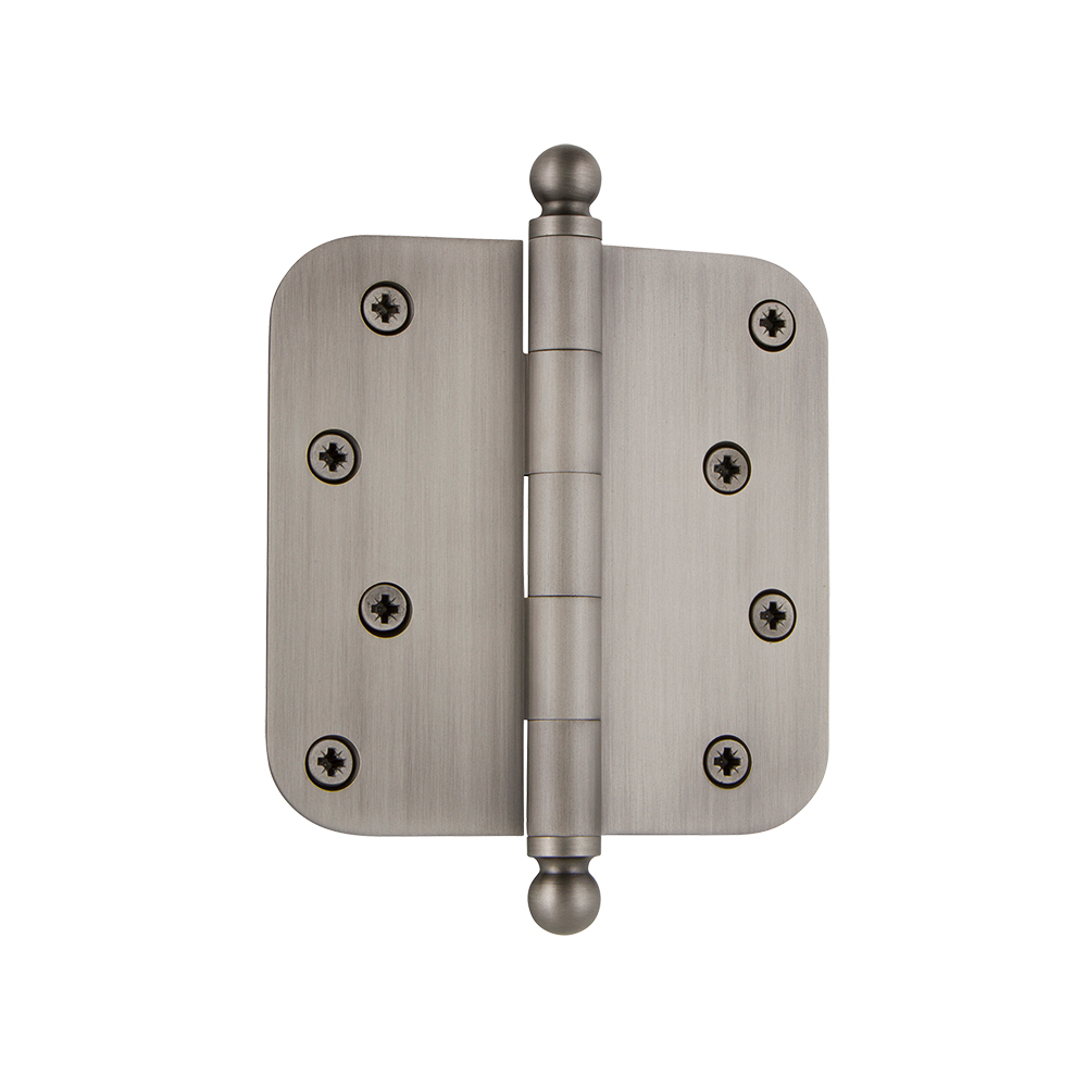 Nostalgic Warehouse BALHNG  4" Ball Tip Residential Hinge with 5/8" Radius Corners in Antique Pewter