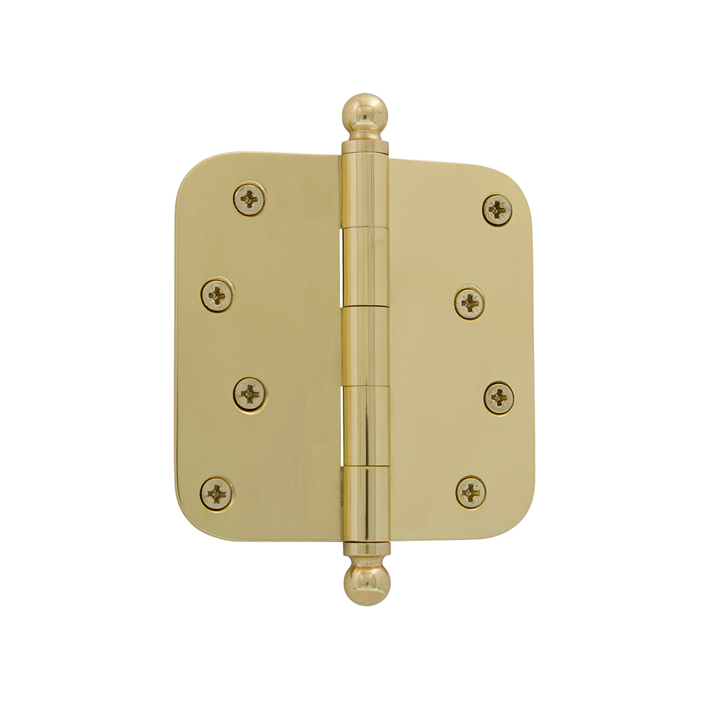Nostalgic Warehouse BALHNG  4" Ball Tip Residential Hinge with 5/8" Radius Corners in Polished Brass