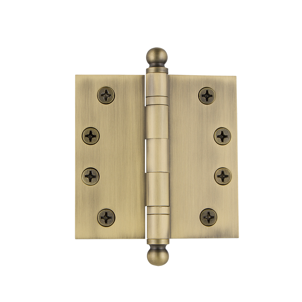 Nostalgic Warehouse BALHNG  4" Ball Tip Heavy Duty Hinge with Square Corners in Antique Brass
