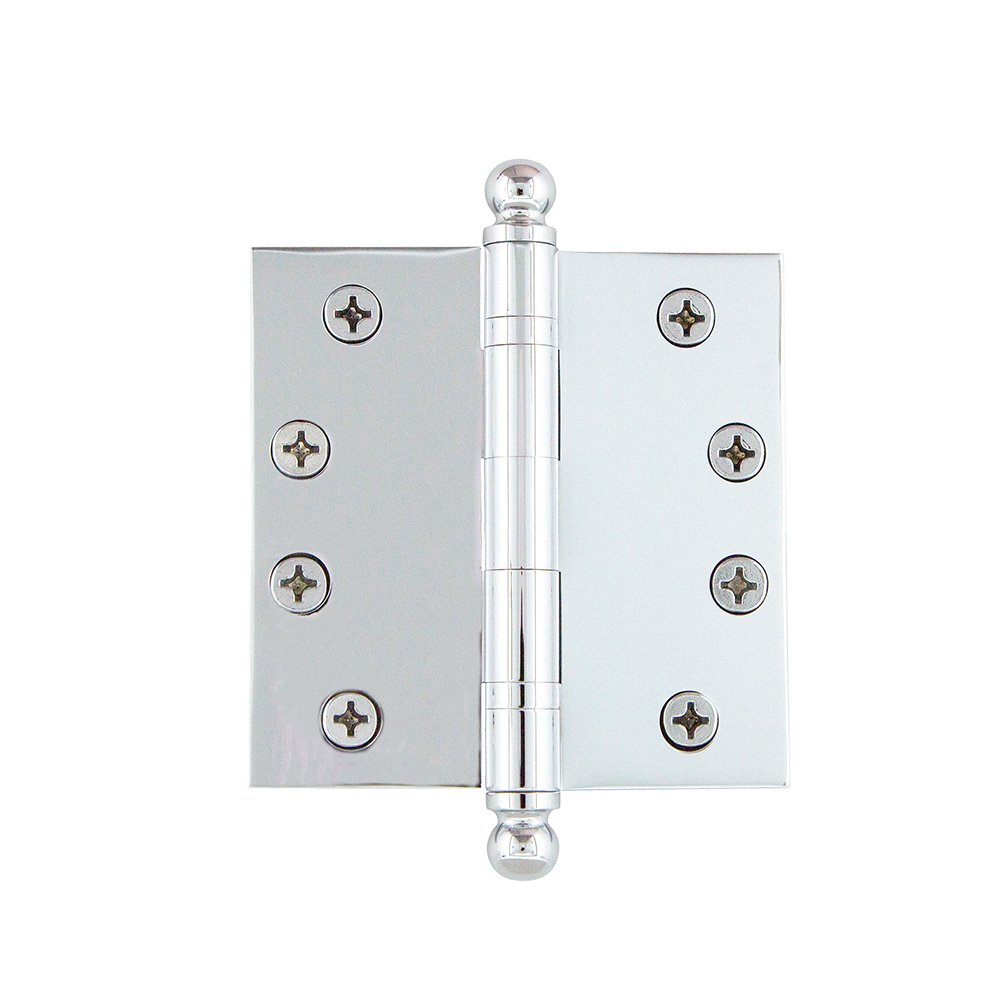 Nostalgic Warehouse BALHNG  4" Ball Tip Heavy Duty Hinge with Square Corners in Bright Chrome