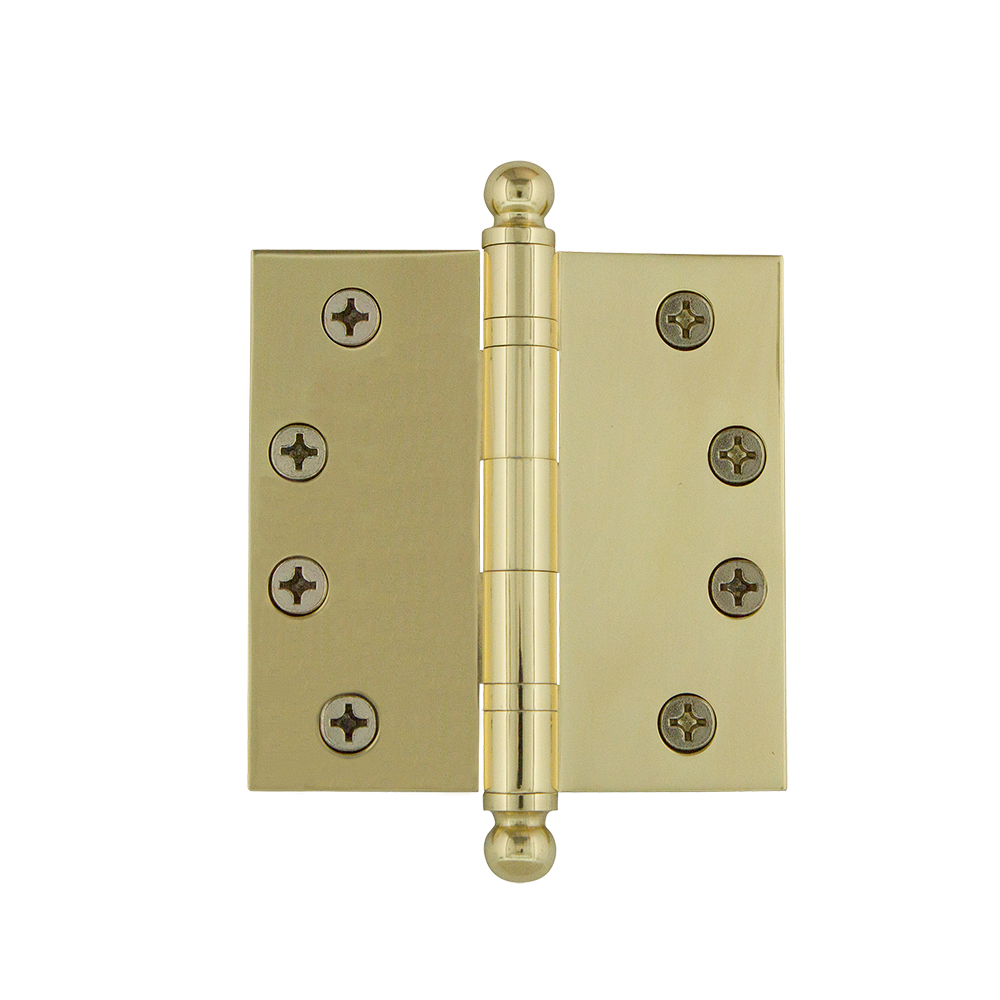 Nostalgic Warehouse BALHNG  4" Ball Tip Heavy Duty Hinge with Square Corners in Polished Brass