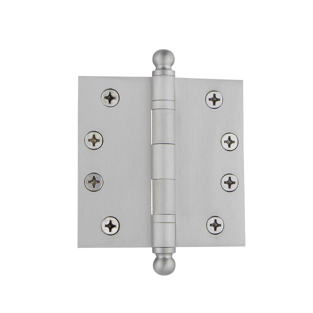 Nostalgic Warehouse BALHNG  4" Ball Tip Heavy Duty Hinge with Square Corners in Satin Nickel
