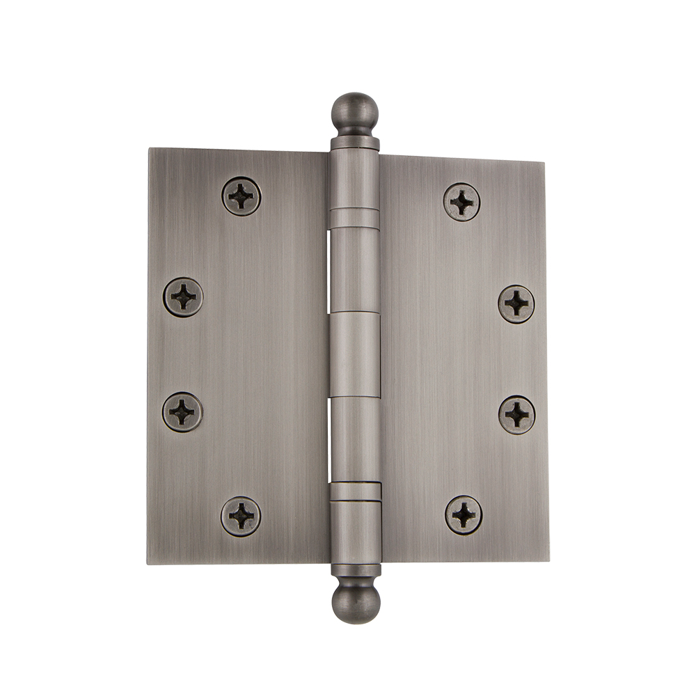 Nostalgic Warehouse BALHNG  4.5" Ball Tip Heavy Duty Hinge with Square Corners in Antique Pewter
