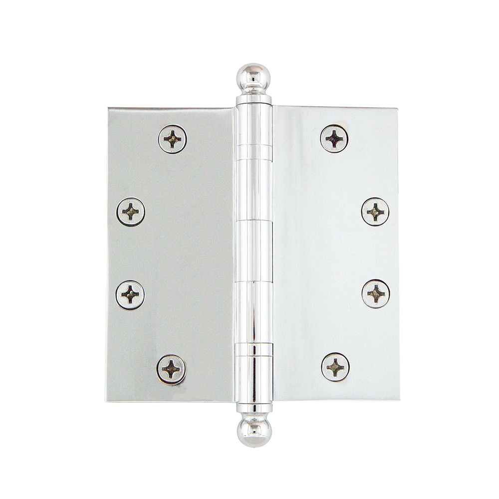 Nostalgic Warehouse BALHNG  4.5" Ball Tip Heavy Duty Hinge with Square Corners in Bright Chrome