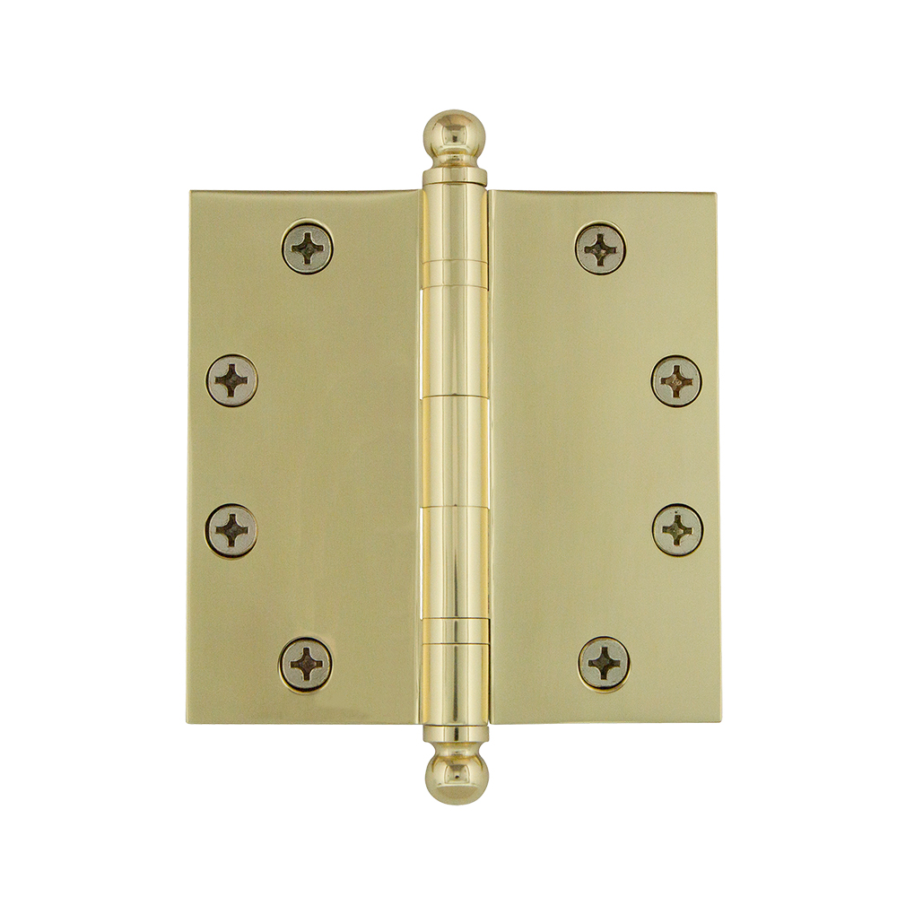 Nostalgic Warehouse BALHNG  4.5" Ball Tip Heavy Duty Hinge with Square Corners in Polished Brass